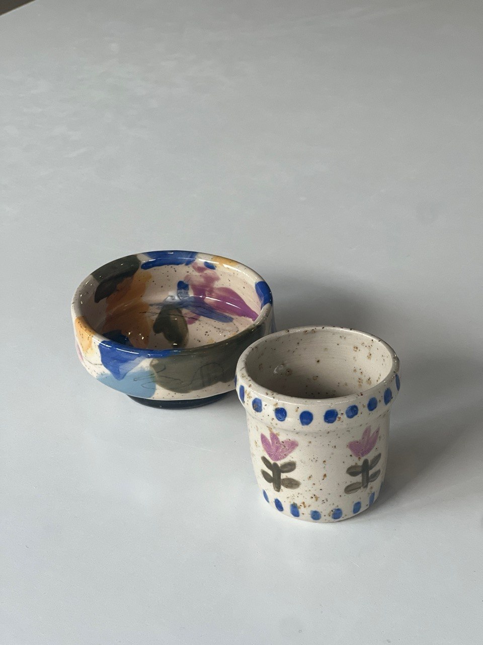 Painterly bowl and a flower cup