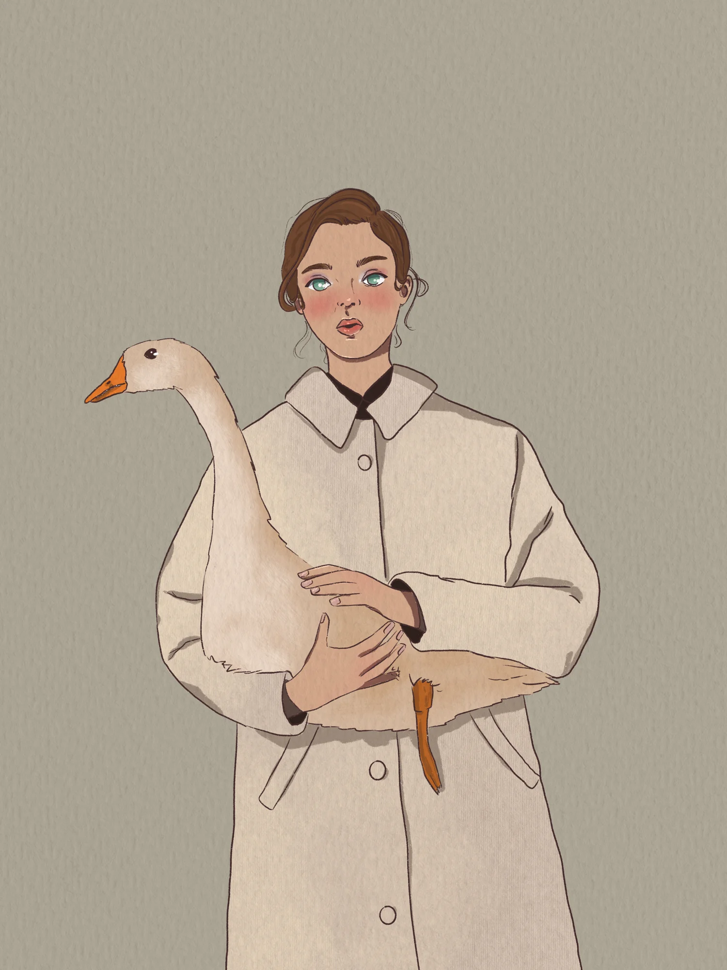 Young woman holding a goose
