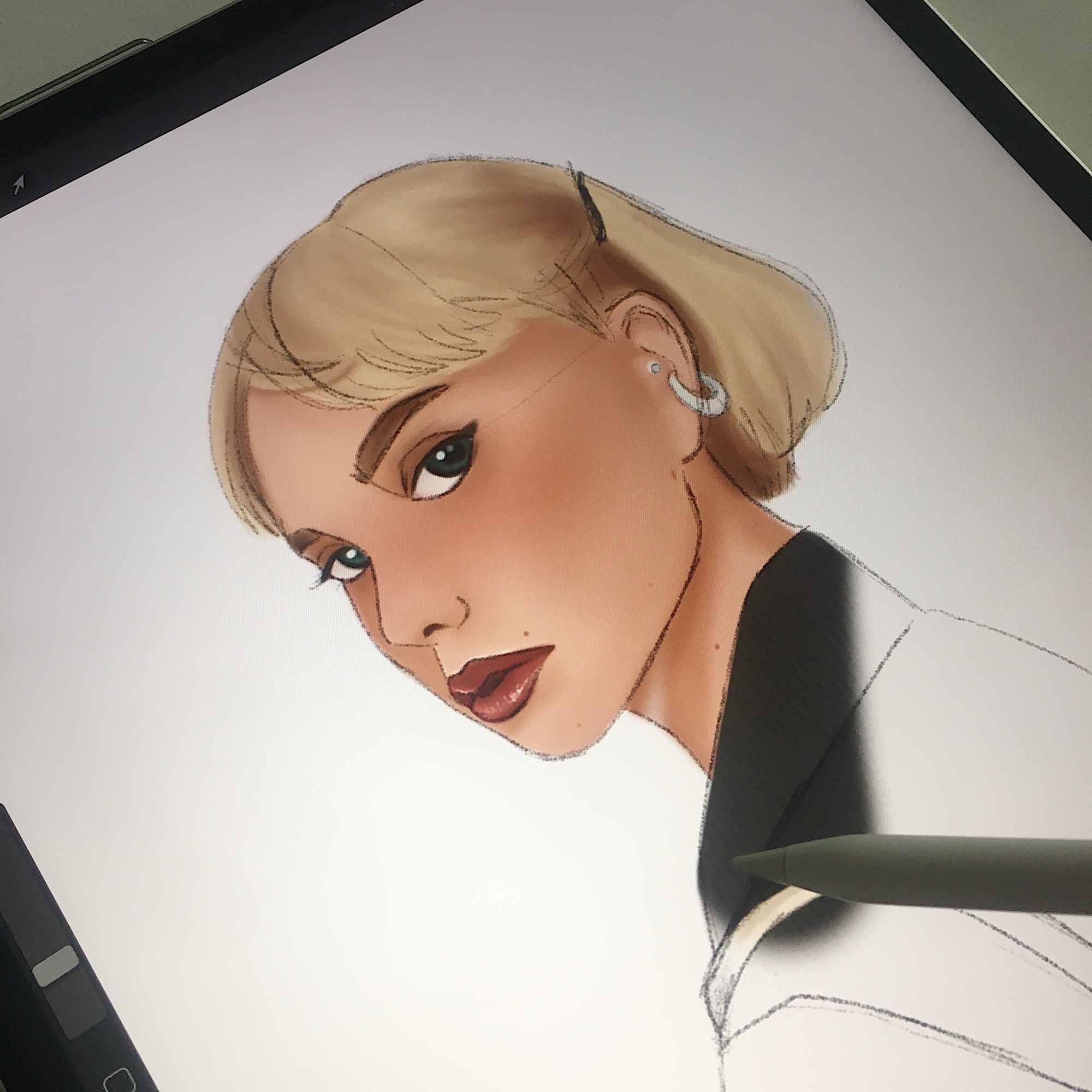 Portrait in progress on a tablet