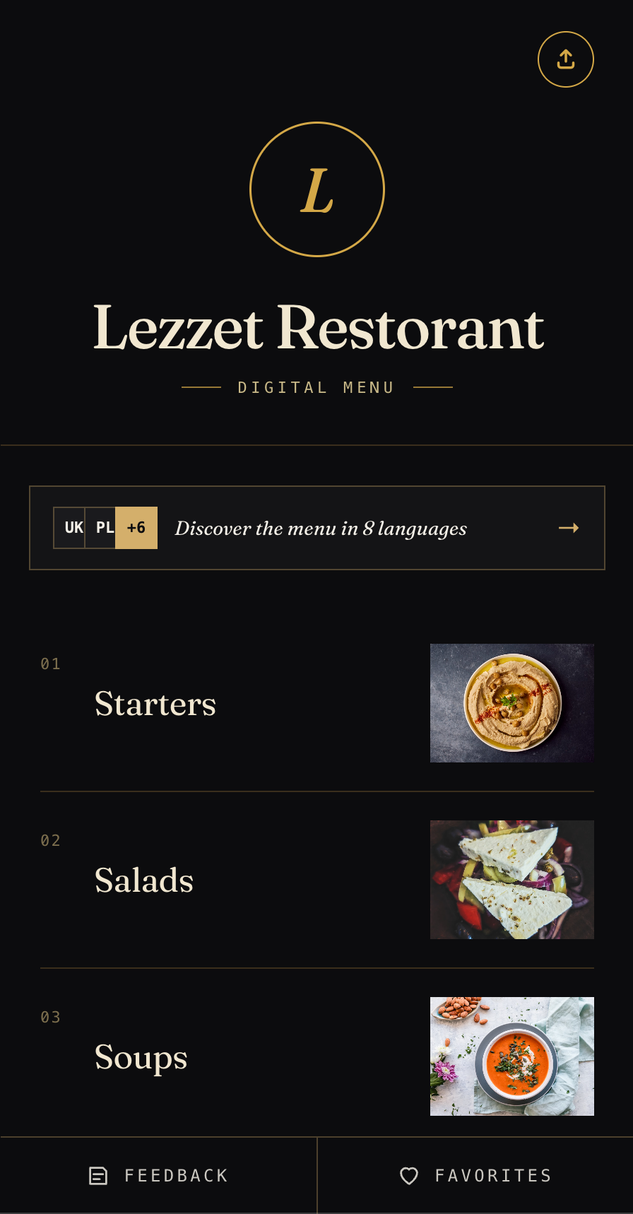 Menu style B — dark luxe template